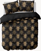 Y-NOT - Beetle Black Gold - Dekbedovertrek - Katoensatijn - Eenpersoons - 140x200/220 cm - Zwart;Goud