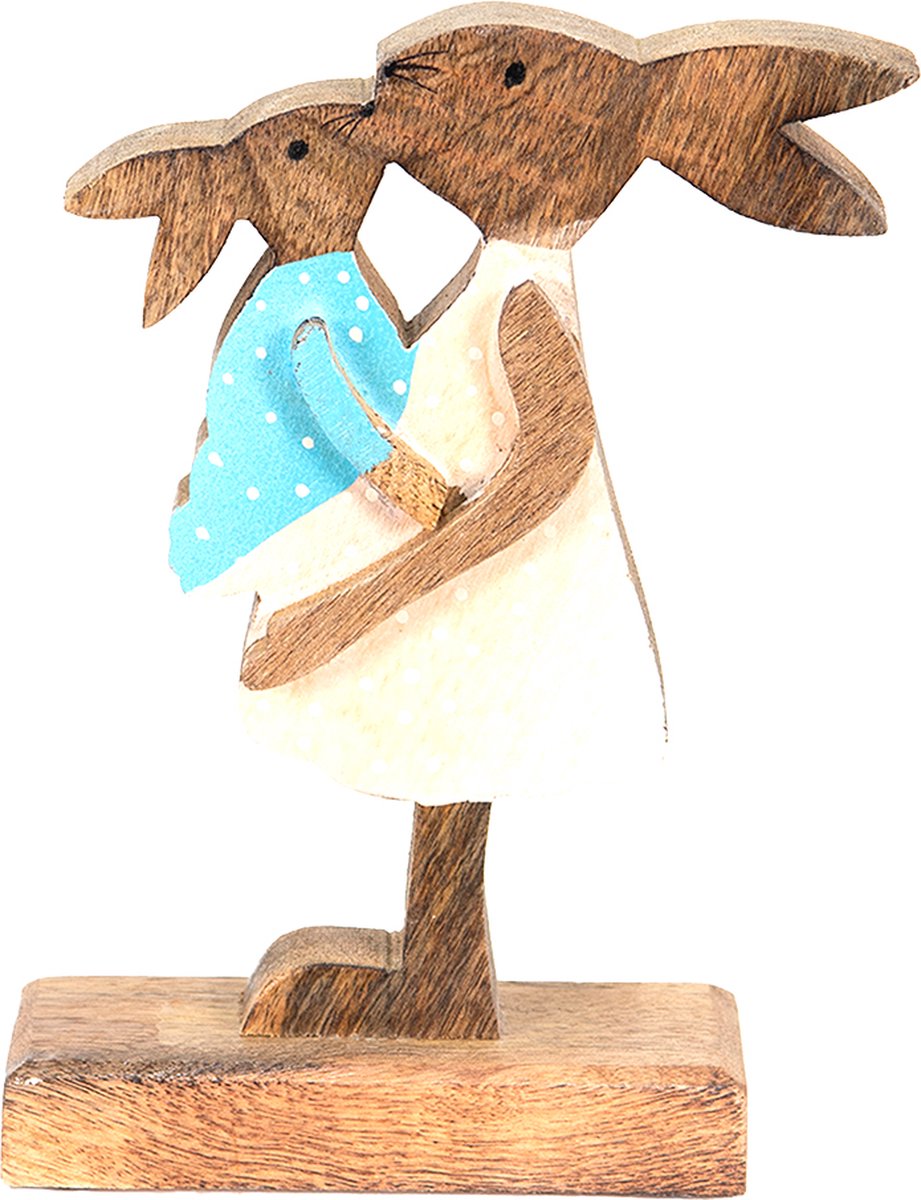 Beeld Konijn 15x6x22 cm Bruin Roze Hout