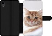 Étui pour iPhone XR Bookcase - Chat - Rouge - Lit - Filles - Enfants - Garçons - Kids - Avec compartiments - Étui portefeuille avec fermeture magnétique