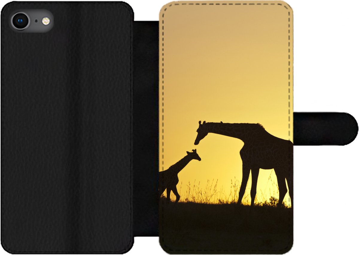 Telefoonhoesje Geschikt voor iPhone 7 telefoonhoesje - Giraffe - Silhouet - Kalf - Met vakjes - Wallet case met magneetsluiting