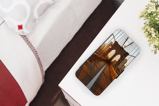 Bookcase de téléphone bibliothèque pour iPhone X - Bridge de Brooklyn à New York pendant le coucher du soleil - Avec poches - Etui portefeuille avec fermeture magnétique