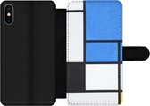 Bookcase Geschikt voor iPhone XS Max telefoonhoesje - Compositie met blauw, rood, zwart, geel en grijs - Piet Mondriaan - Met vakjes - Wallet case met magneetsluiting