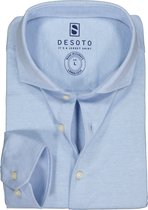 DESOTO slim fit overhemd - stretch pique tricot haifisch kraag - lichtblauw melange - Strijkvrij - Boordmaat: 39/40