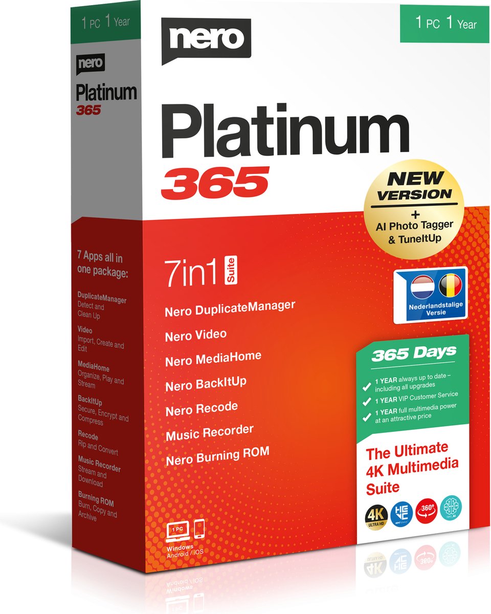 Nero Platinum 365 - 1 Gebruiker - 1 Jaar - Nederlandstalig - Windows Download - Nero