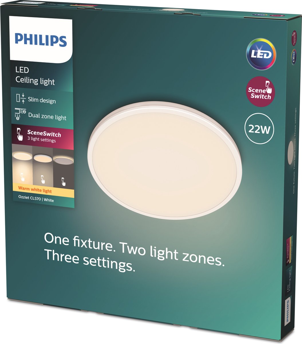 Philips Ozziet plafondlamp - rond - wit - 22W 27K
