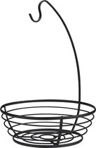Fruitmand / fruitschaal met bananenhouder - zwart - rond - 28 x 40 cm - metaal - Draadmand