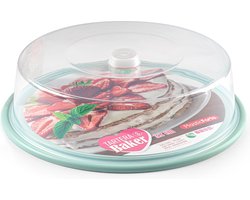 PlasticForte Taartdoos - 32 x 9,5 cm - transparant - taartstolp - taart plateau - kunststof - mintgroene bodem