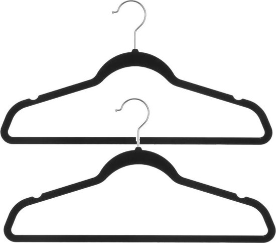 Set van 24x stuks velvet kledinghangers zwart 45 x 23 cm - Kledingkast hangers/kleerhangers