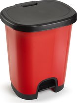 Poubelle/poubelle/poubelle à pédale en plastique rouge/noir de 18 litres avec couvercle/pédale 33 x 28 x 40 cm