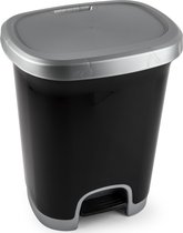 Poubelle/poubelle/poubelle à pédale en plastique noir/argent de 18 litres avec couvercle/pédale 33 x 28 x 40 cm