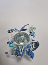 Theelicht vlinder 11 cm blauw