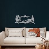 Wanddecoratie | Beren Familie / Bear Family  | Metal - Wall Art | Muurdecoratie | Woonkamer |Zilver| 117x51cm