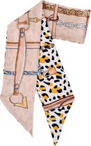 Youhomy Elegante Dames sjaaltje Wit-Leopard- beige print | Dubbelzijdig Satijn design-13X140 CM neksjaaltje | Zijde zachte Sjaaltje | Hoofdsjaal voor vrouwen | Stewardess Sjaaltje