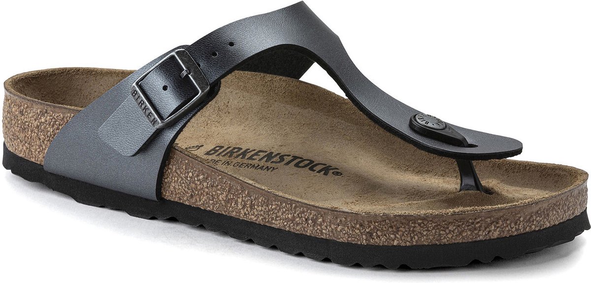 Birkenstock Gizeh Dames Slippers Metallic Birko-flor Regular-fit Zwart