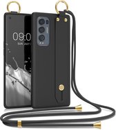 kwmobile Hoesje voor Oppo Find X3 Neo - Telefoonhoesje met koord en handgreep - Hoes voor smartphone in zwart