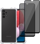 Hoesje geschikt voor Samsung A13 4G + 2x Privé Screenprotector – Privacy Tempered Glass - Case Transparant