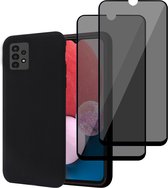 Hoesje geschikt voor Samsung A13 4G + 2x Privé Screenprotector – Privacy Tempered Glass - Back Case Cover Zwart