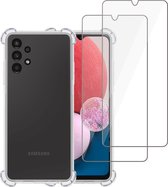 Hoesje geschikt voor Samsung A13 4G + 2x Screenprotector – Tempered Glass - Extreme Shock Case Transparant