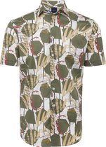 BOAZ | Abstract overhemd met bladerendessin in mostinten
