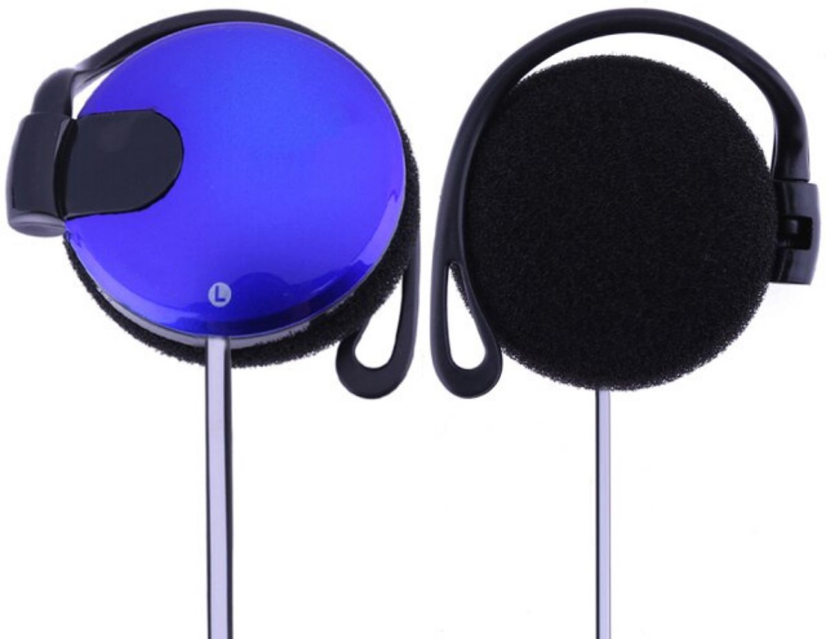 Sporthoofdtelefoon - Oorhaak - Oortelefoon - Gekraakt model - 3,5 mm Kabel - Oortelefoon met Microfoon - Blauw
