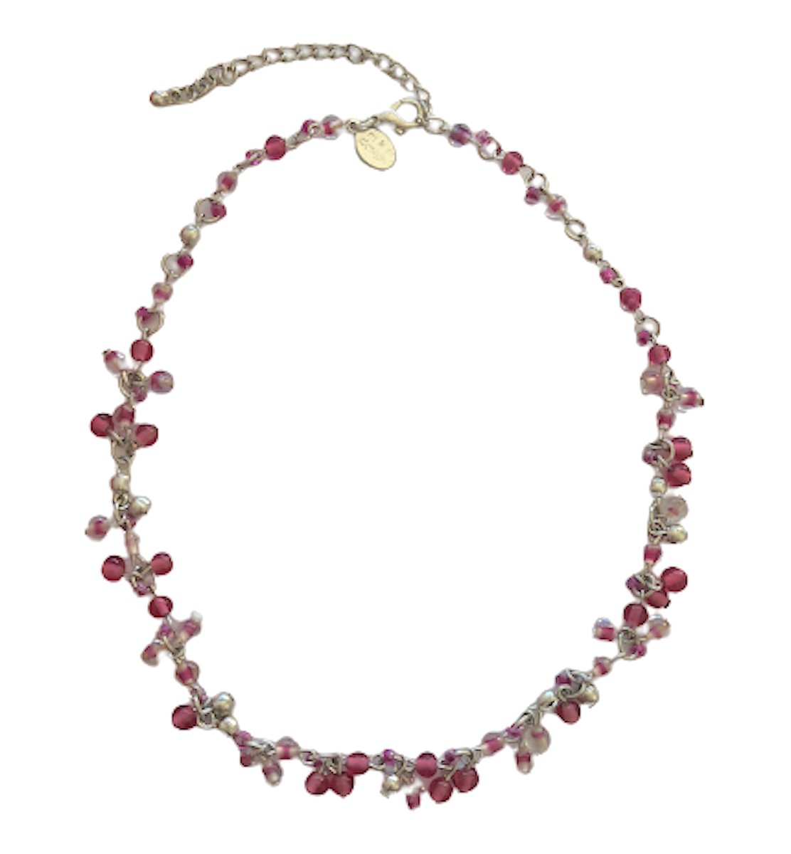 Ketting - Roze hangertjes - 36+5 centimeter verstelbaar - Zilverkleurig - Zomer 2025 - Damesdingetjes