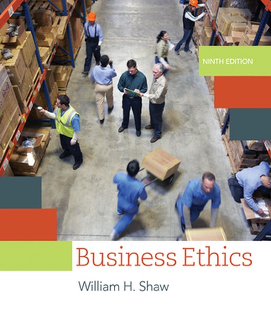 Boekhoes van 'Business Ethics' door William H. Shaw, negende editie. Loodgieters aan het werk in een magazijn.