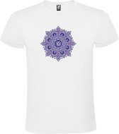 Wit T-shirt met Grote Mandala in Donker Blauw en Roze kleuren size 4Xl