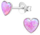 Joy|S - Zilveren hartje oorbellen - roze bubble gem - 5 mm - kinderoorbellen