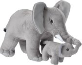 Pluche grijze olifant met jong knuffel 38 cm - Olifanten safaridieren knuffels - Speelgoed voor kinderen