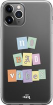 Transparant hoesje voor dames / vrouwen / meisjes - Doorzichtig hoesje geschikt voor iPhone 12 Pro hoesje - Siliconen case beschermhoesje transparant - No Bad Vibes - iPhone Transp