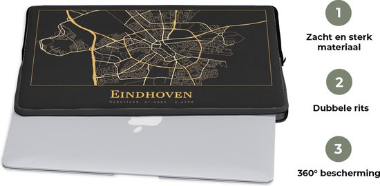 Housse pour ordinateur portable 13 pouces - Carte - Eindhoven - Or - Zwart - Housse pour ordinateur portable