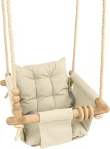 Baby Swing - Baby Schommel Beige - Kinder Schommel - Babyzitje - Schommelstoel Baby - Stof Hout - Inclusief Zachte Kussens - Bevestigingsmaterialen