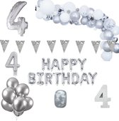 4 jaar Verjaardag Versiering Pakket Zilver XL