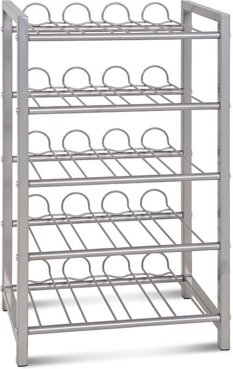 Wijnrek – Grijs staal – Voor 35 flessen, praktisch ontwerp – 59 cm hoog, 34 cm breed, 22 cm diep