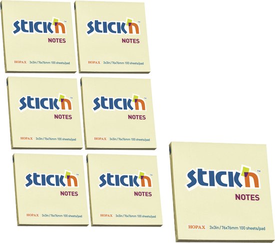 Stick'n sticky notes 6-Pack - 76x76mm - pastel geel - 100 memoblaadjes per  blok