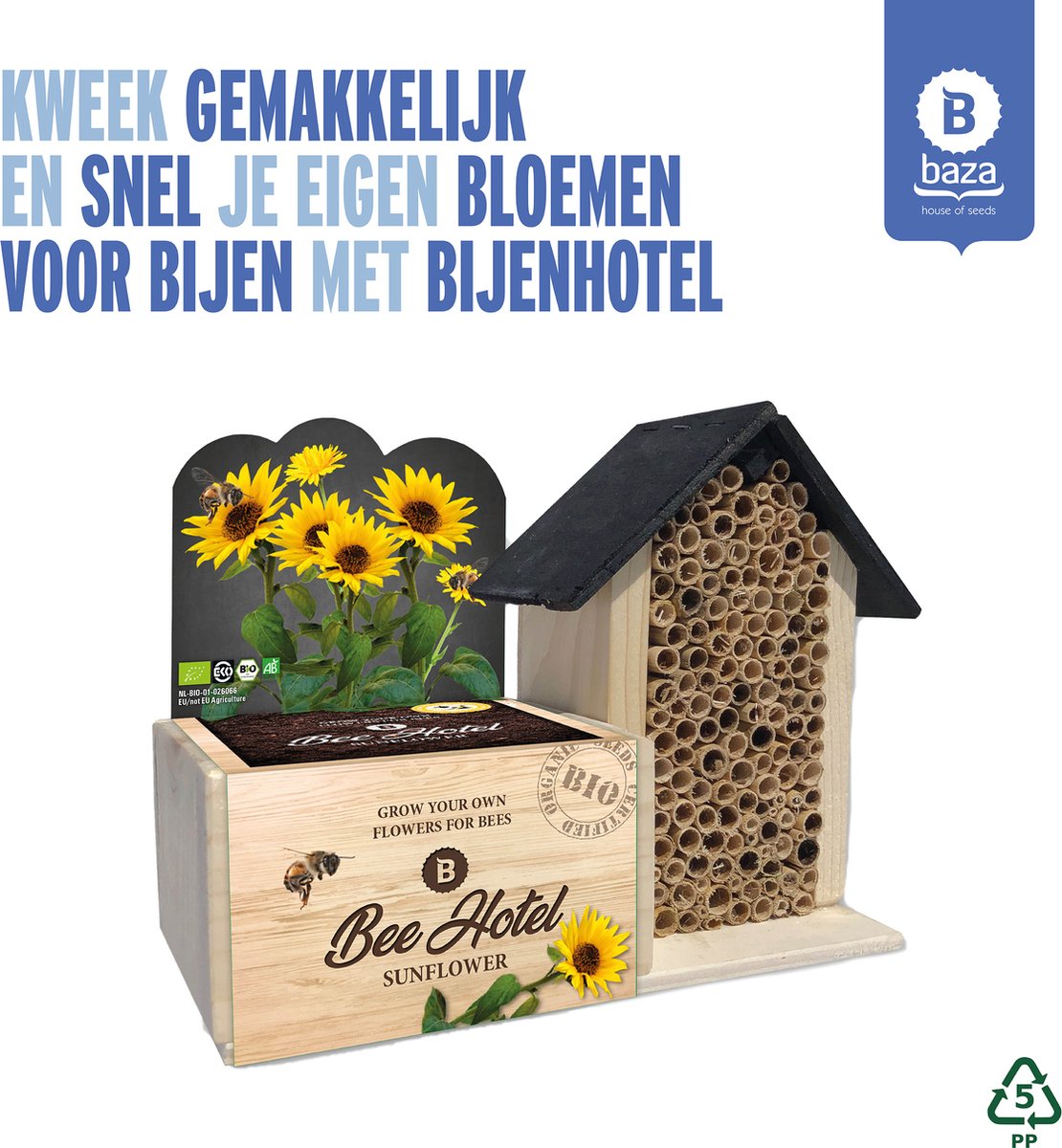 Baza Bee Hotel Met Bio Bloemen Zonnebloem/ FSC/BIO/cadeau idee