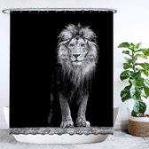 Ulticool Douchegordijn - Leeuw Leeuwenkop Zwart Wit - 180 x 200 cm - semi Transparant - met 12 Ringen Wit - anti Schimmel