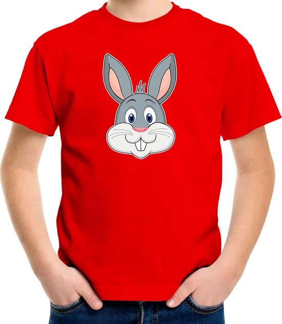 Cartoon konijn t-shirt rood voor jongens en meisjes - Kinderkleding / dieren t-shirts kinderen 134/140