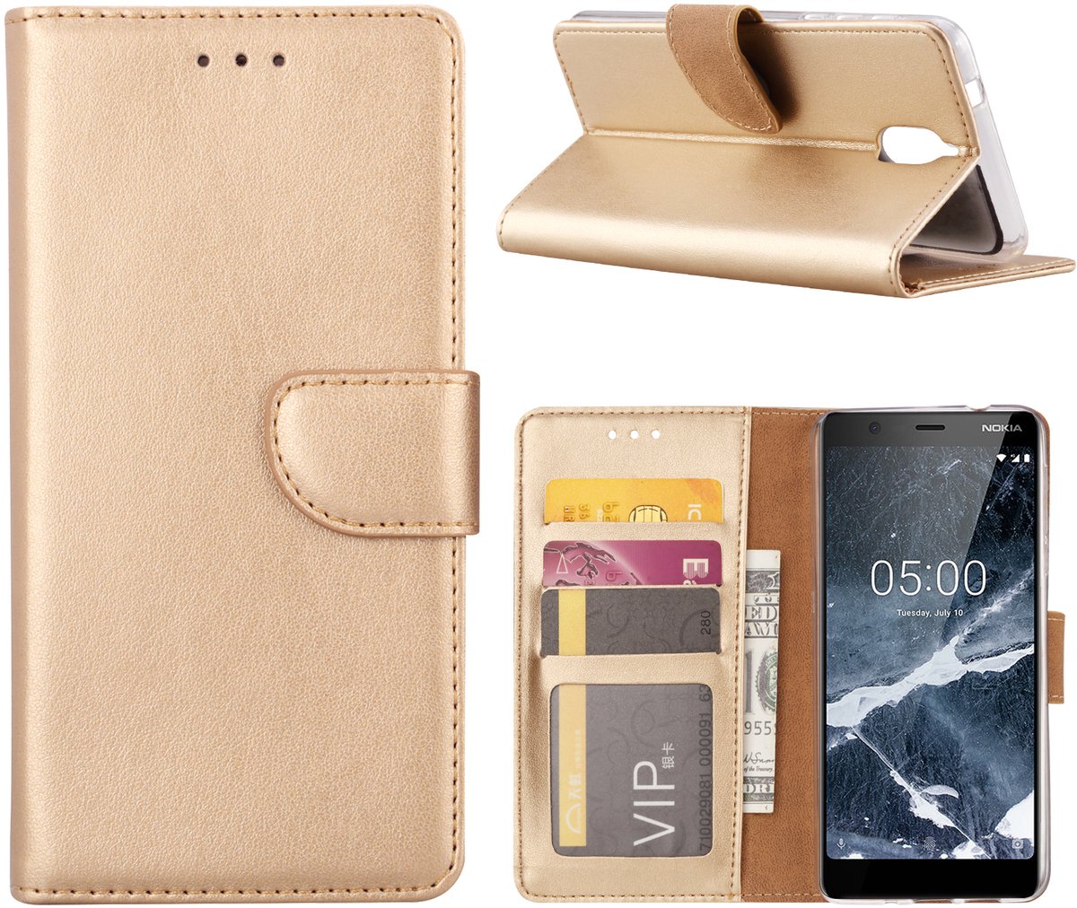 Nokia 3.1 (2018) Hoesje Goud met Standaardfunctie
