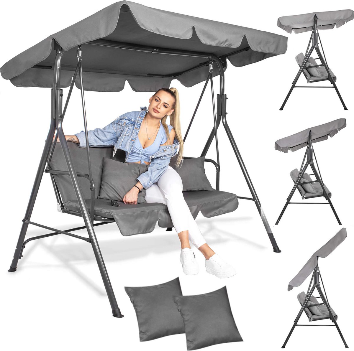 Springos - Schommelbank Luna - 3-zits - Grijs - 170 x 110 x 150 cm — afbeelding 18