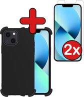 Hoes voor iPhone 13 Mini Hoesje Zwart Siliconen Shockproof Case Met 2x Screenprotector - Hoes voor iPhone 13 Mini Hoes Shock Proof Cover Met 2x Screenprotector - Zwart