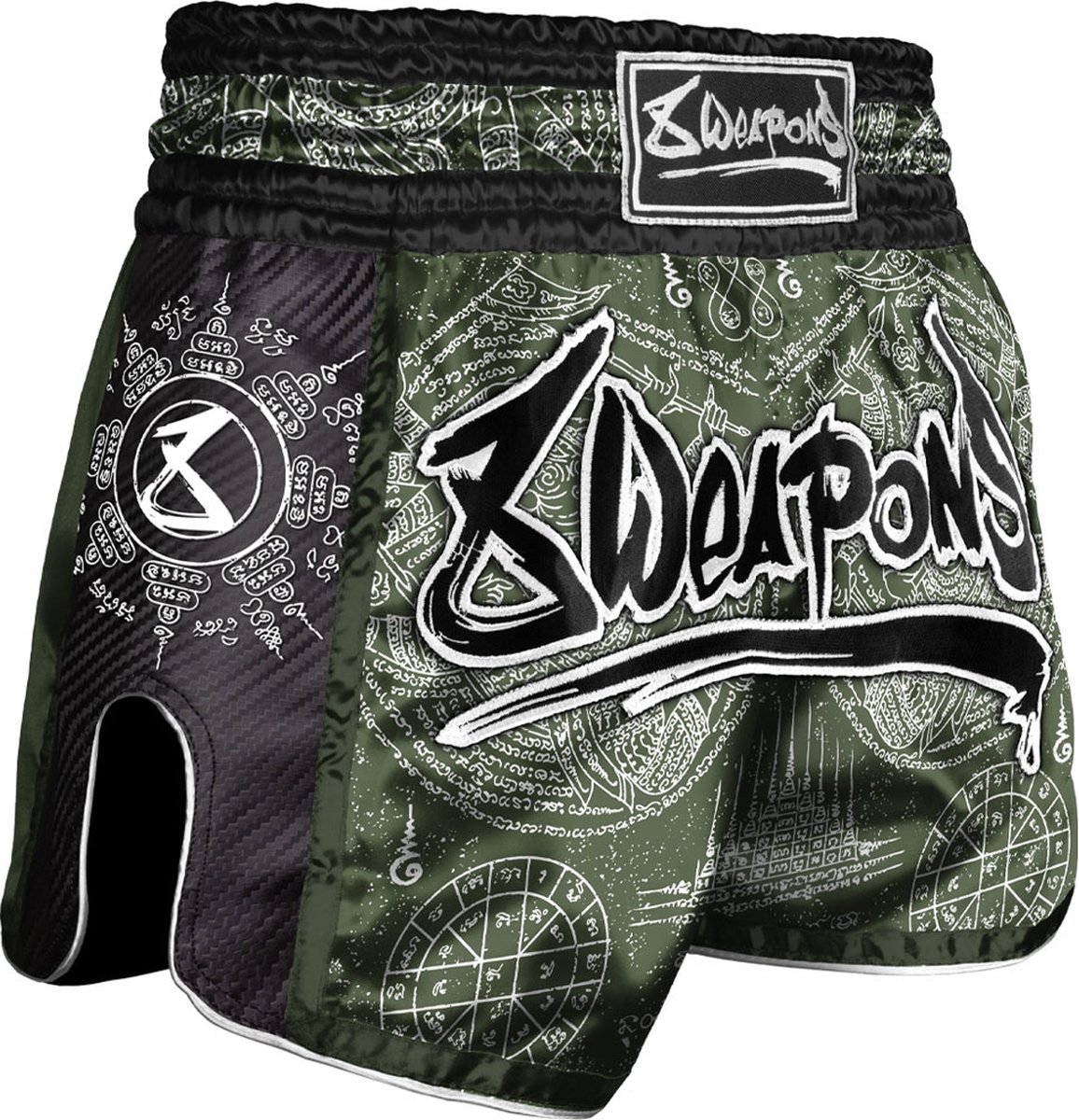 8 Weapons Muay Thai Short Carbon Yantra Olive Green maat XXL