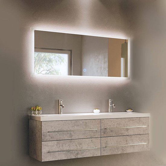 Ensemble de meuble de salle de bain aspect béton 140cm double vasque et  miroir LED... | bol