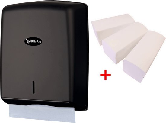 WillieJan startset papieren handdoekjes JF7003 - ABS kunststof - Zwart - Handdoekjes dispenser + 3 bundels handdoekjes