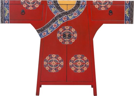 Fine Asianliving Armoire Kimono Chinoise Peinte à la Main Rouge W120xD35xH87cm Meubles Chinois Armoire Orientale