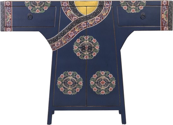 Fine Asianliving Armoire Kimono Chinoise Peinte à la Main Blauw Nuit L120xP35xH87cm Meubles Chinois Armoire Orientale