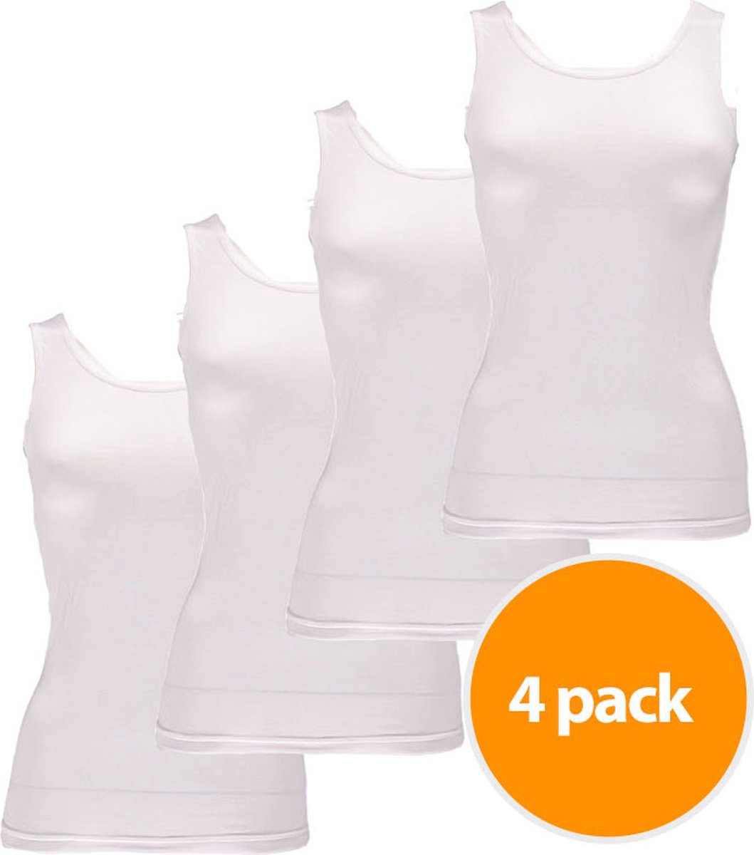 Apollo Singlet Dames Bamboo - Wit onderhemd dames - 4 stuks -Maat XL