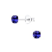Joy|S - Zilveren vierkant oorbellen - 4 mm - cushion - tanzanite blauw zirkonia
