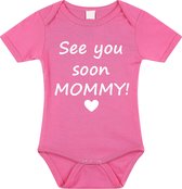 Baby rompertje met leuke tekst | See you soon mommy! |zwangerschap aankondiging | cadeau papa mama opa oma oom tante | kraamcadeau | maat 68 roze