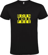 Zwart  T shirt met  print van "BORN TO BE FREE " print Neon Geel size L